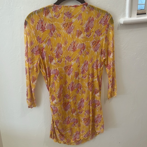 Diane Von Furstenberg Maternity Yellow and Pink Sheer Cross Over Top Size Small - Picture 5 of 6